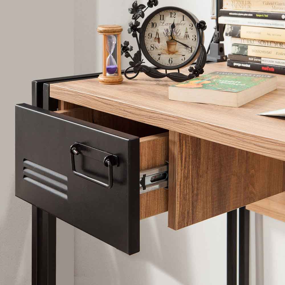 Cosmo Wooden Laptop Desk and Cabinet Set in Atlantic Pine and Black