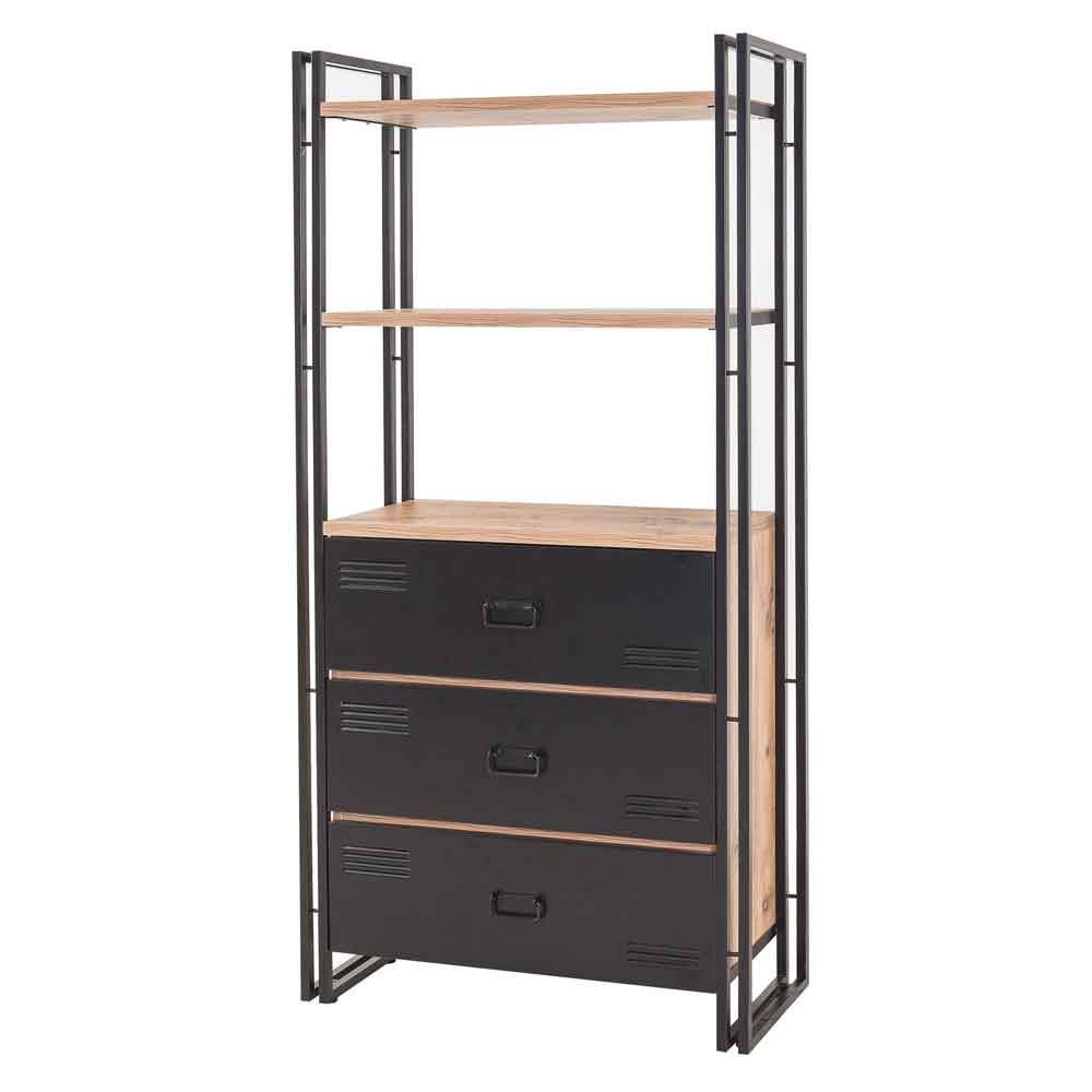Cosmo Wooden Laptop Desk and Cabinet Set in Atlantic Pine and Black