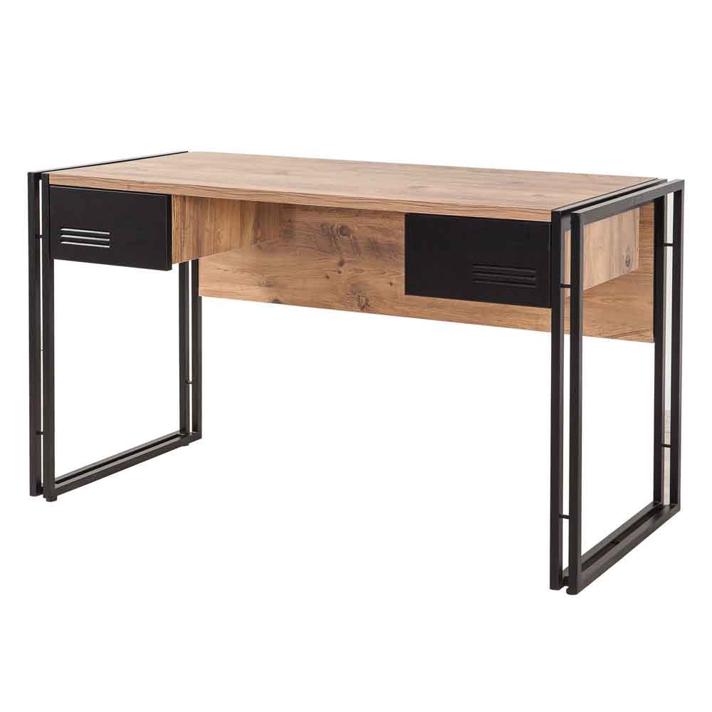 Cosmo Wooden Laptop Desk and Cabinet Set in Atlantic Pine and Black