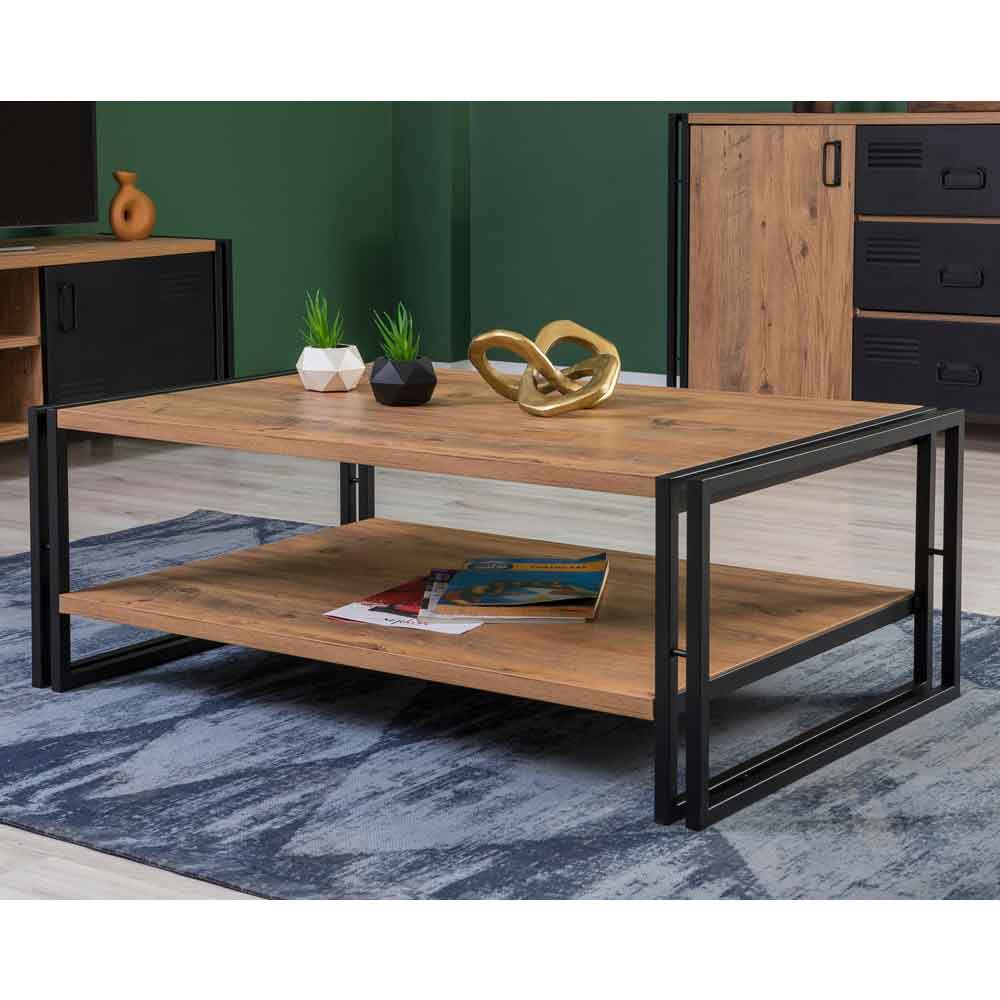 Cosmo Wooden Living Room Furniture Set in Atlantic Pine and Black