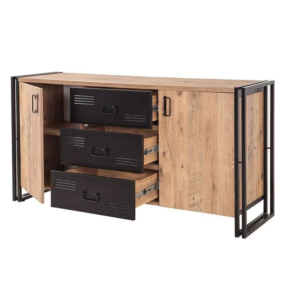 Cosmo Wooden Living Room Furniture Set in Atlantic Pine and Black