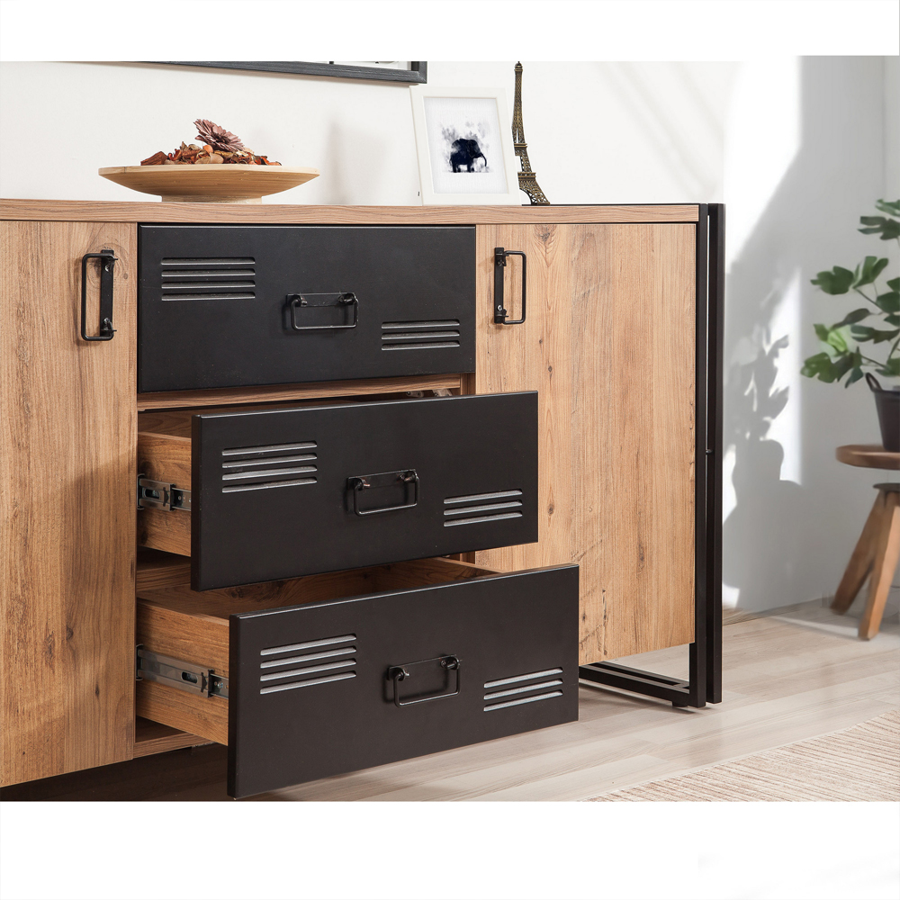 Cosmo Wooden Sideboard with 2 Doors in Atlantic Pine and Black