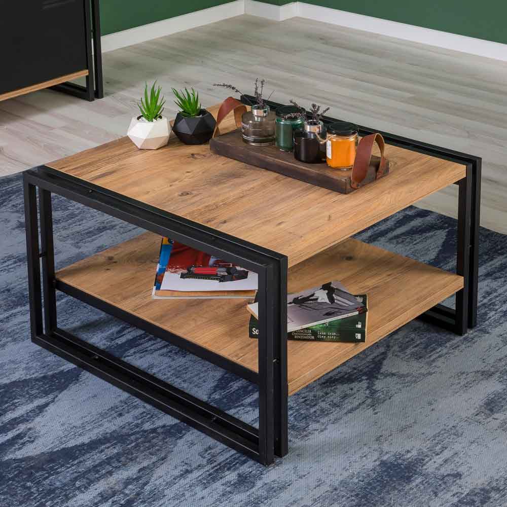 Cosmo Wooden TV Stand and Coffee Table Set in Atlantic Pine and Black