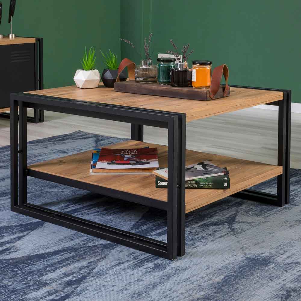 Cosmo Wooden TV Stand and Coffee Table Set in Atlantic Pine and Black