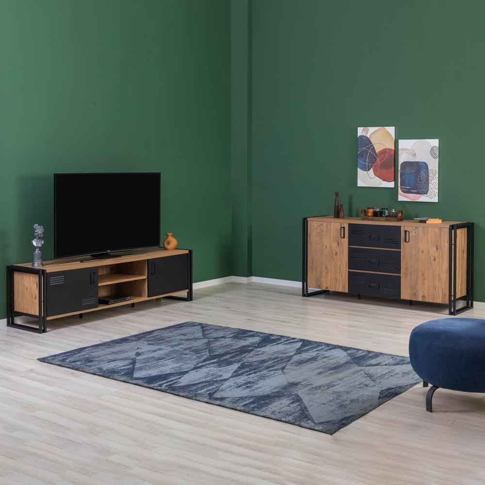 Cosmo Wooden TV Stand and Sideboard Set in Atlantic Pine and Black