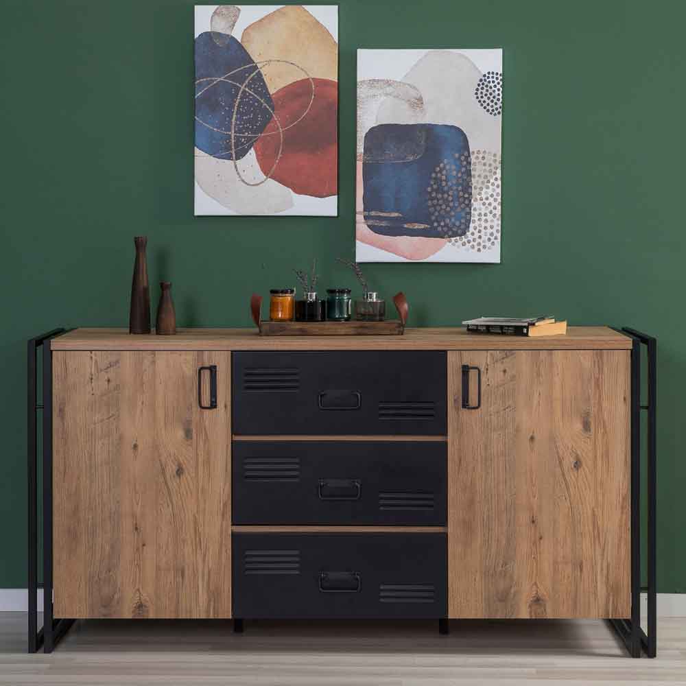 Cosmo Wooden TV Stand and Sideboard Set in Atlantic Pine and Black