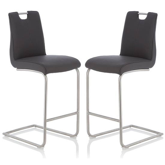 Cosmos Bar Stool In Grey Faux Leather In A Pair Furniture in Fashion