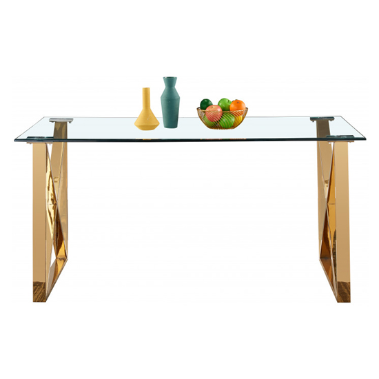 Costa Clear Glass Dining Table With Gold Stainless Steel Legs