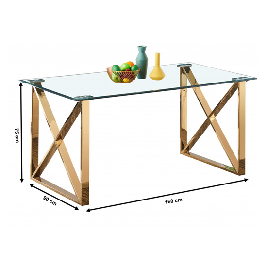 Costa Clear Glass Dining Table With Gold Stainless Steel Legs