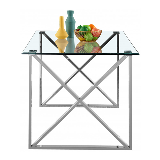 Costa Large Glass Dining Table With Silver Stainless Steel Legs FiF