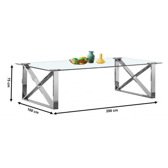 Costa Large Glass Dining Table With Silver Stainless Steel Legs FiF