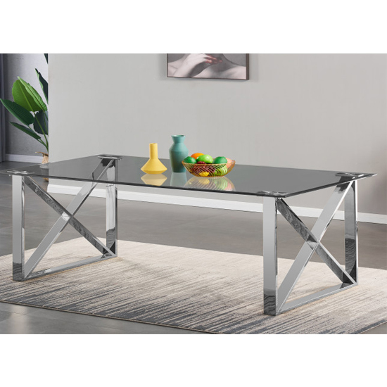 Costa Large Glass Dining Table With Silver Stainless Steel Legs FiF