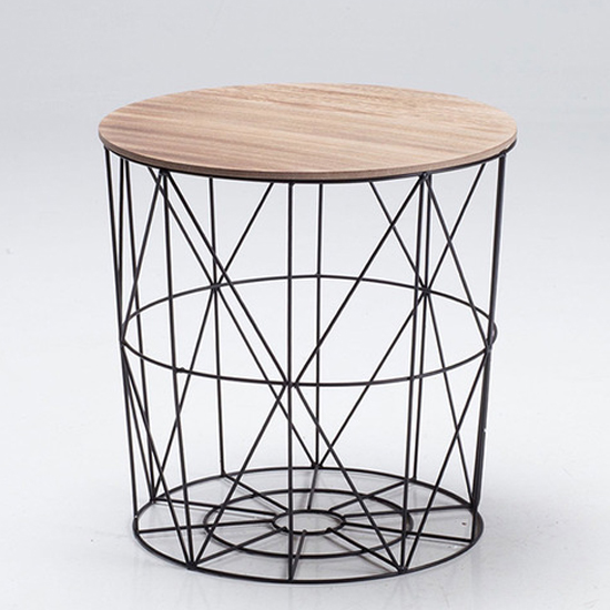 Photo of Costa round coffee table with black cage in oak