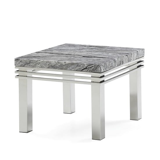 Cotswold Marble Top End Table Square In Grey With Steel Legs