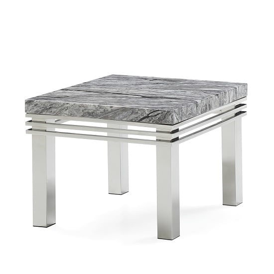 Photo of Cotswold marble top end table square in grey with steel legs