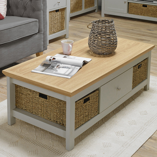 Photo of Cotswolds wooden coffee table in grey and oak