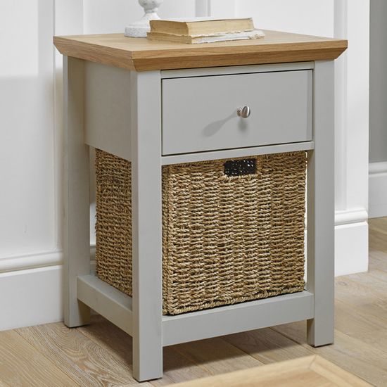 Photo of Cotswolds wooden lamp table with 1 drawer in grey and oak