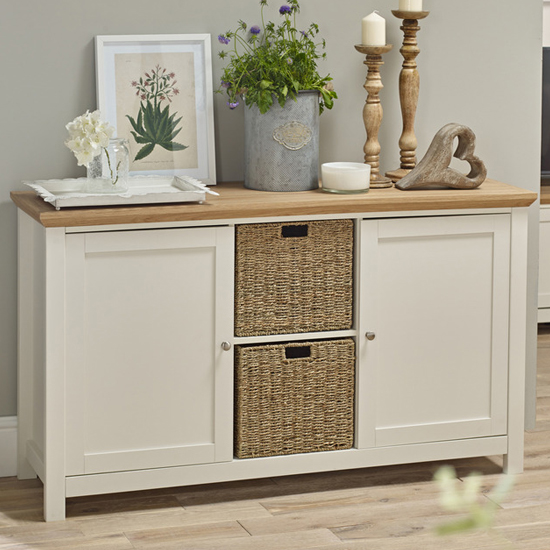 Product photograph of Cotswolds Wooden Sideboard With 2 Doors In Cream And Oak from Furniture in Fashion
