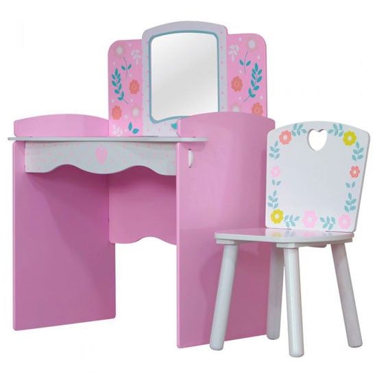 Country Cottage Kids Dressing Table In Pink And White With Chair_2