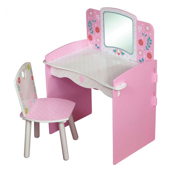 Country Cottage Kids Dressing Table In Pink And White With Chair_3