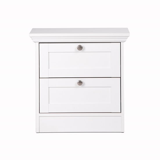 Country Wooden Bedside Cabinet In White With 2 Drawers_4