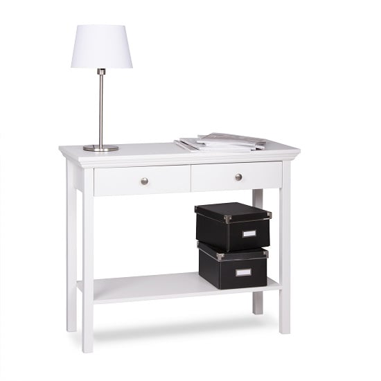Country Console Table In White With 2 Drawers_4