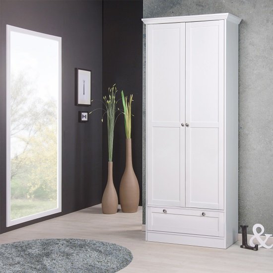 Country Shoe Cupboard In White With 2 Doors And 1 Drawer_3
