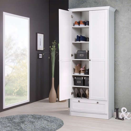 Read more about Country shoe cupboard in white with 2 doors and 1 drawer