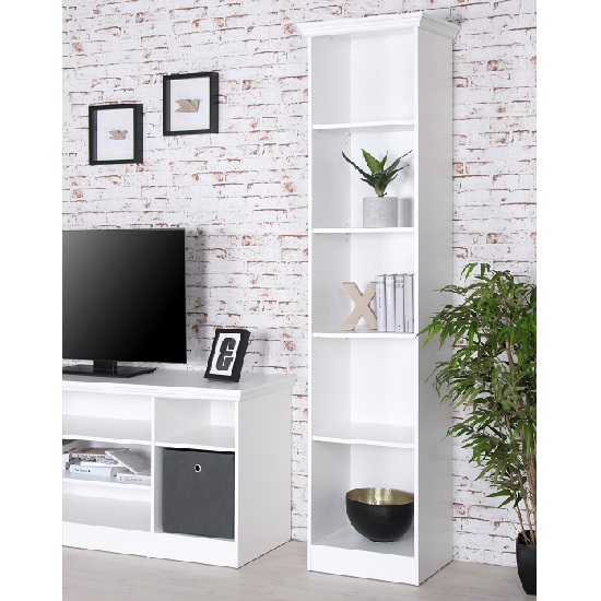 Country Tall Narrow Bookcase In White, Tall Narrow Bookcase White
