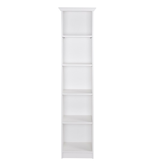 Country Tall Narrow Bookcase In White With 5 Compartments_2