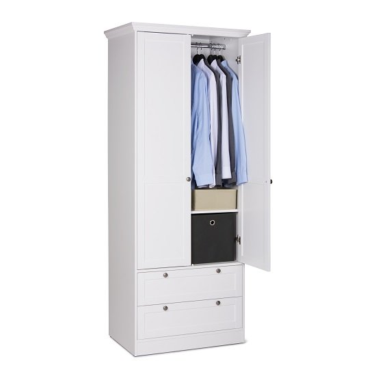 Country Wooden Wardrobe In White With 2 Doors And 2 Drawers_2