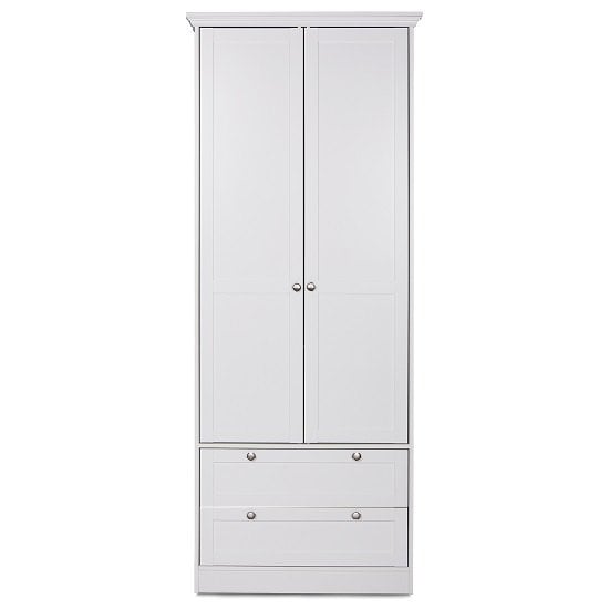 Country Wooden Wardrobe In White With 2 Doors And 2 Drawers_3