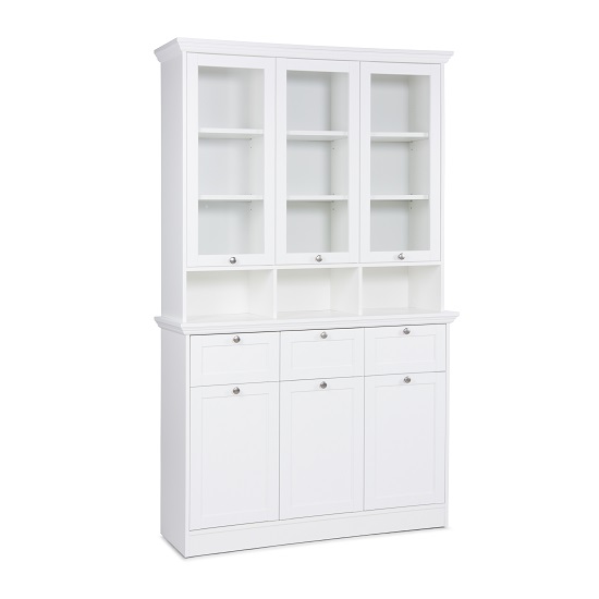Country Buffet Glass Display Cabinet In White With 6 Doors_2