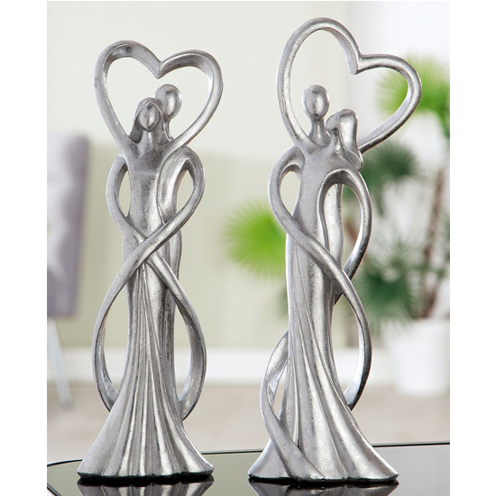 Couple Of Heart Affection Poly Design Sculpture In Silver