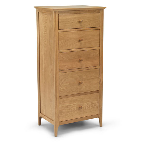 Photo of Courbet tall chest of drawers in light solid oak with 5 drawers
