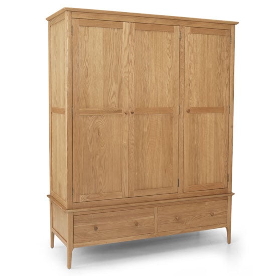 Read more about Courbet triple door wardrobe in light solid oak with 2 drawers