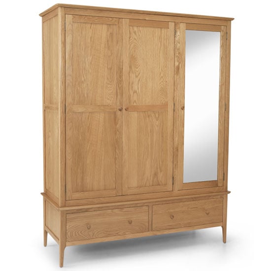 Product photograph of Courbet Triple Door Wardrobe In Light Solid Oak With Mirror from Furniture in Fashion