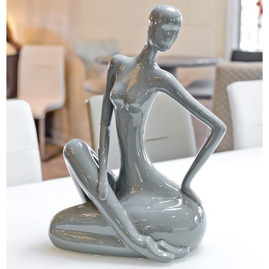 Product photograph of Courson Ceramic Lady Sitting Sculpture In Grey from Furniture in Fashion