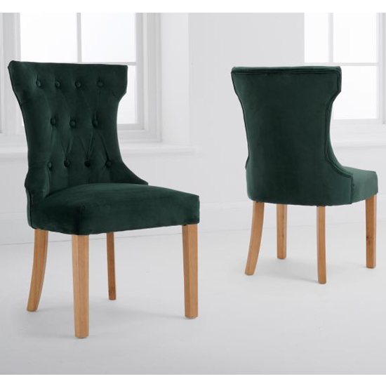 Absoluta Green Velvet Dining Chairs With Oak Legs In A Pair
