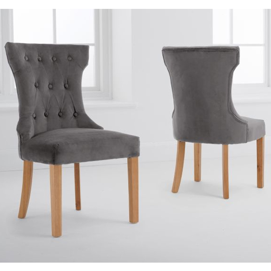 Absoluta Grey Velvet Dining Chairs With Oak Legs In A Pair Furniture