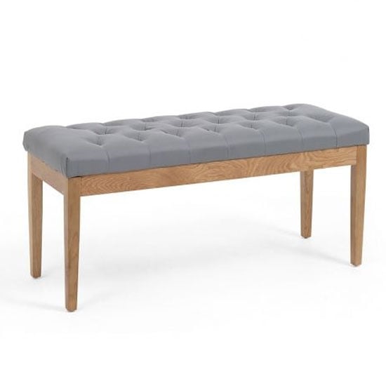 Cotney Solid Oak Dining Bench With Grey Faux Leather Seat_3