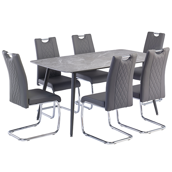 Photo of Coveta grey ceramic dining table with 6 gerbit grey chairs