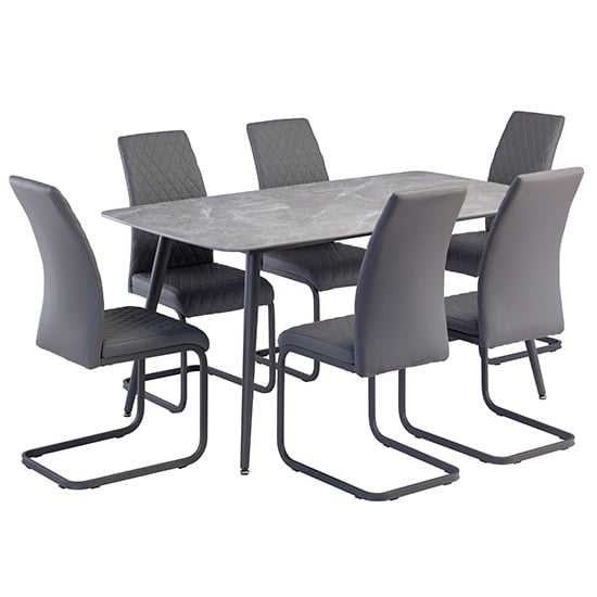 Covelo Grey Ceramic Dining Table With 6 Hudson Grey Chairs