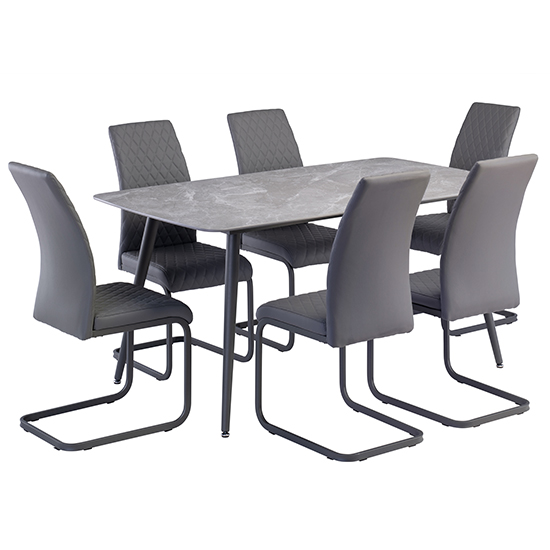 Read more about Coveta grey ceramic dining table with 6 huskon grey chairs