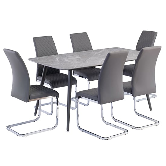 Coveta Grey Ceramic Dining Table With 6 Tiklo Grey Chairs