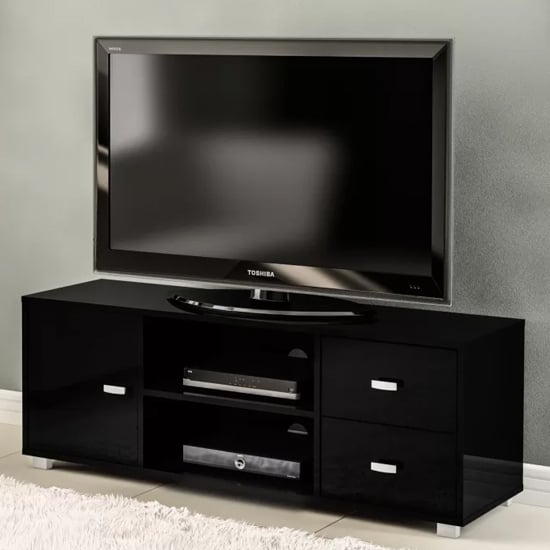 Product photograph of Coven High Gloss Tv Stand With 1 Door In Black from Furniture in Fashion