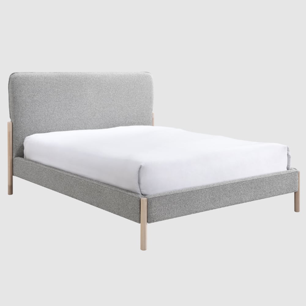 Covington Fabric Double Bed With Wooden Legs In Steel Grey