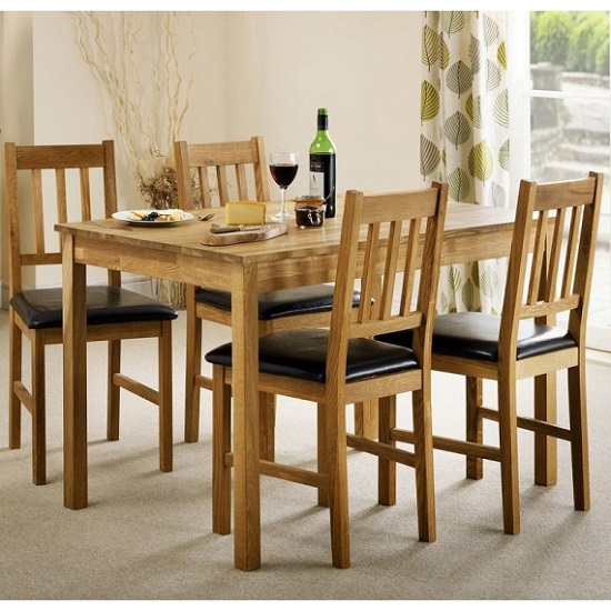 Calliope Wooden Dining Table In Oiled Oak With 4 Chairs
