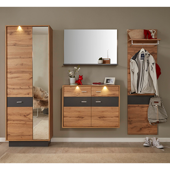 Photo of Coyco led hallway furniture set 1 in wotan oak and grey