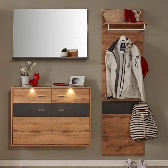 Product photograph of Coyco Led Hallway Furniture Set 2 In Wotan Oak And Grey from Furniture in Fashion